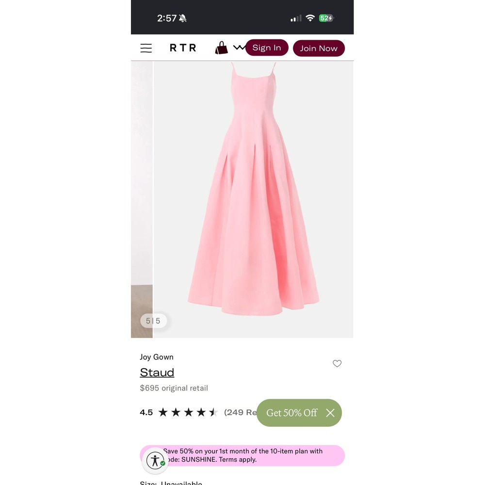 Staud Joy Gown Pink Pleated A-Line Maxi Dress Scoop Neck Sz 2 Event Gown Barbie - Picture 8 of 8